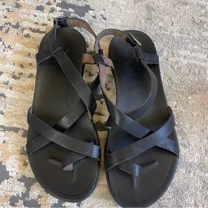 Olukai Upena Womens Black Leather Strappy Slingback Sandals